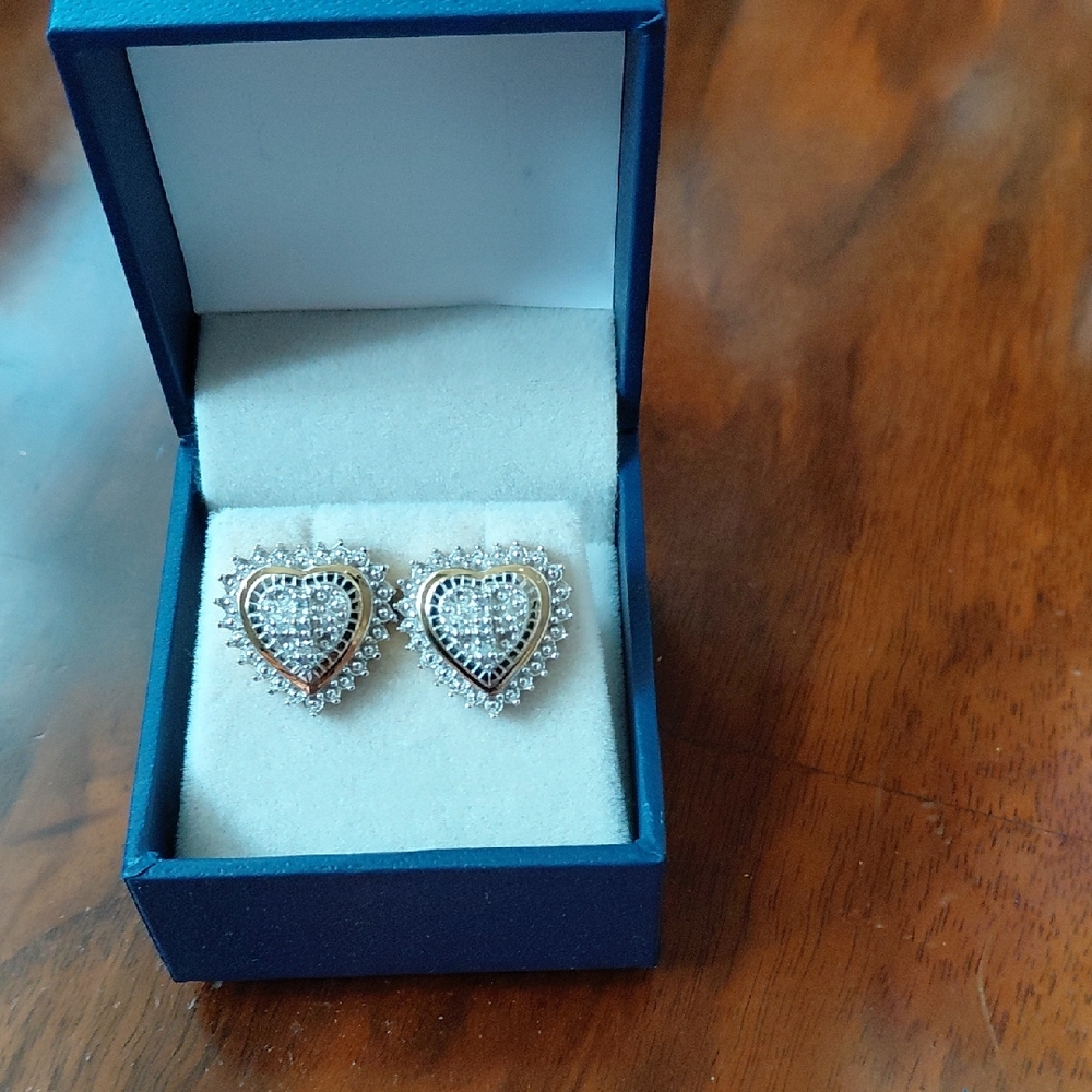 Elegant Heart-Shaped Gold and Silver Earrings